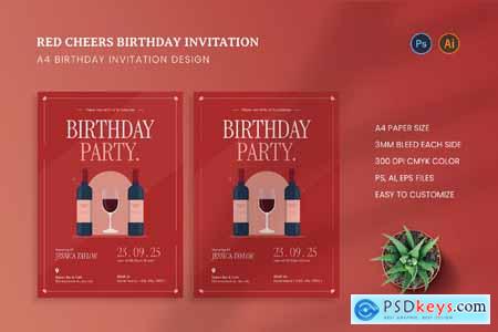 Red Cheers Birthday Invitation