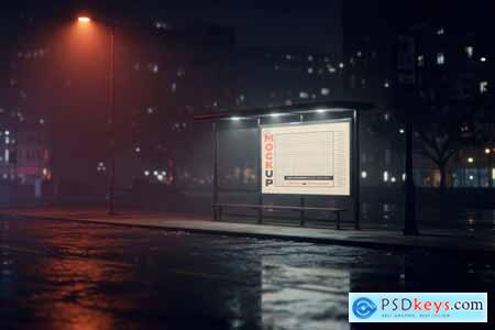 Minimal Bus Stop Illuminated Billboard Mockups