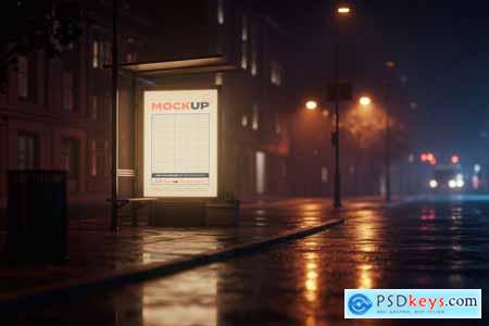 Minimal Bus Stop Illuminated Billboard Mockups