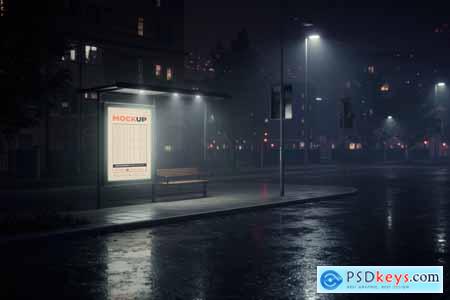 Minimal Bus Stop Illuminated Billboard Mockups
