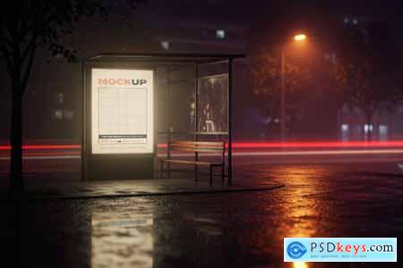 Minimal Bus Stop Illuminated Billboard Mockups