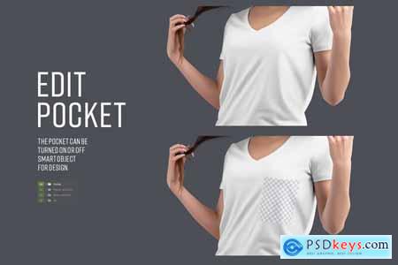 2 Mockup Woman V-Neck T-Shirt with a Chest Pocket