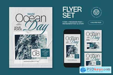 Gray Scrapbooking World Ocean Day Flyer Set