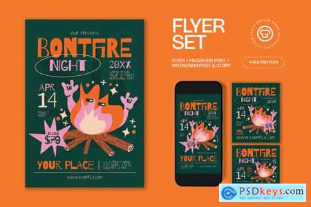Green Quirky Bonfire Night Flyer Set
