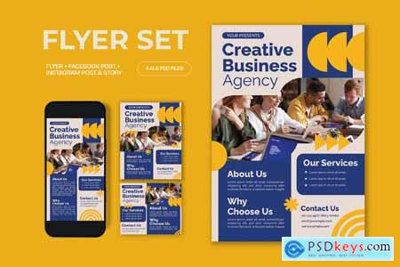 Blue Geometric Creative Business Agency Flyer Set