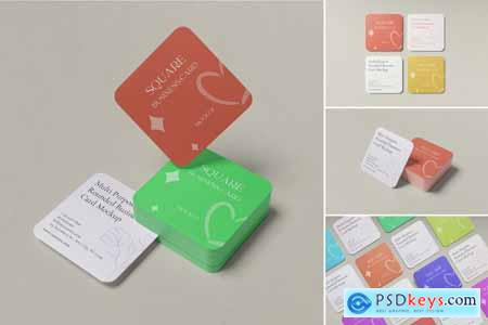 Rounded Square Business Cards Mockup