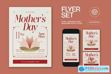 Beige Vintage Aesthetic Mother's Day Flyer Set