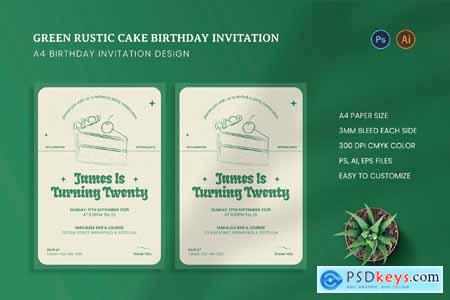 Green Rustic Cake Birthday Invitation