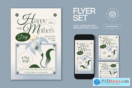 Blue Vintage Aesthetic Mother's Day Flyer Set