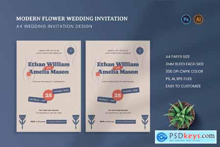 Modern Flower Wedding Invitation