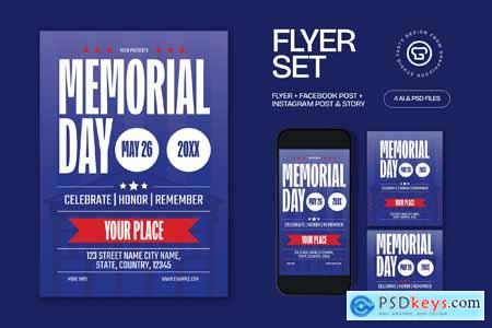 Blue Red Bold Minimalist Memorial Day Flyer Set Blue Red Bold Minimalist Memorial Day Flyer Set