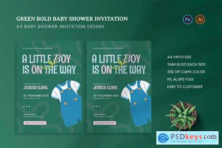 Green Bold Cute Baby Shower Invitation