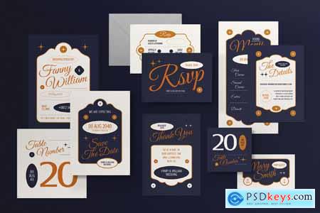 Blue Vintage Aesthetic Wedding Invitation Blue Vintage Aesthetic Wedding Invitation