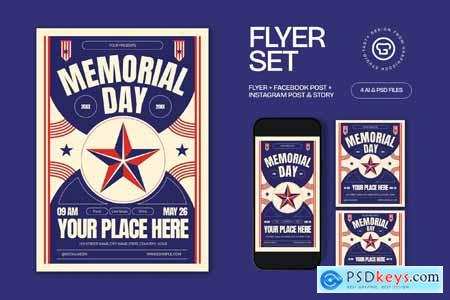 Cream Bold Aesthetic Memorial Day Flyer Set