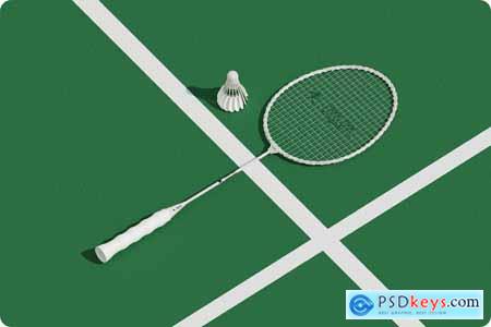 Badminton Racket On The Court Mockup  001