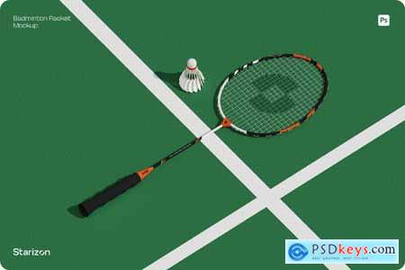 Badminton Racket On The Court Mockup  001