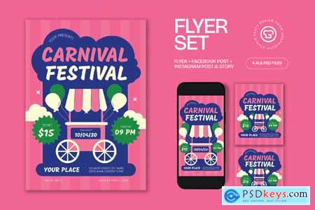 Pink Blue Quirky Carnival Festival Flyer Set