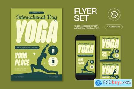 Green White Bold Day Of Yoga Flyer Set