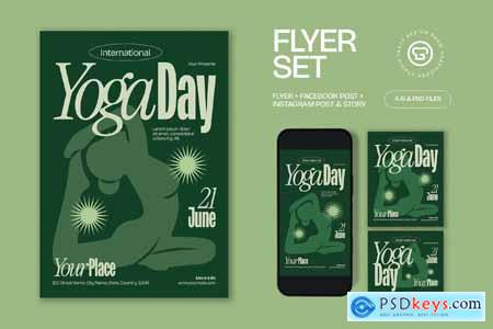 Green Bold Minimalism Yoga Day Flyer Set
