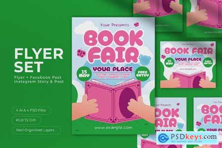 Green Pink Quirky Kid's Book Fair Flyer Set