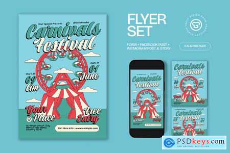 Blue Quirky Carnival Festival Flyer Set