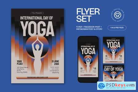Black Bold Minimalist Day of Yoga Flyer Set
