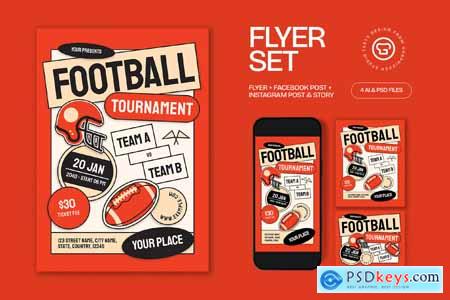 Red Scrapbooking Football Tournament Flyer Set