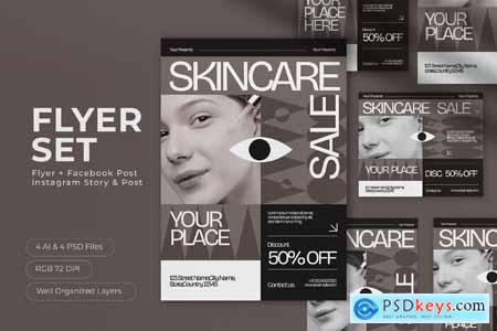 Gray Minimalist Skincare Product Sale Flyer Set
