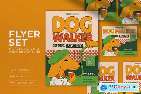 Yellow Green Quirky Dog Walker Flyer Set