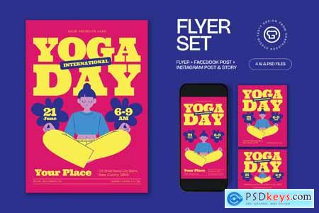 Pink Bold International Day Of Yoga Flyer Set