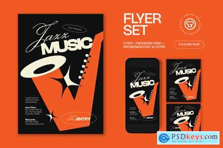 Black Orange Utilitarian Jazz Music Flyer Set