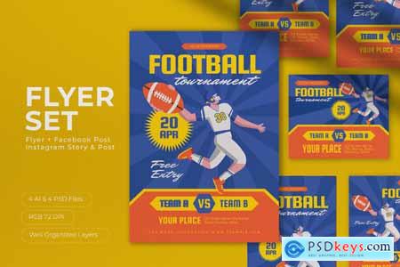 Yellow Flat Design Football Tournament Flyer Set