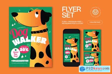 Green Quirky Illustration Dog Walker Flyer Set BAZTZ4F