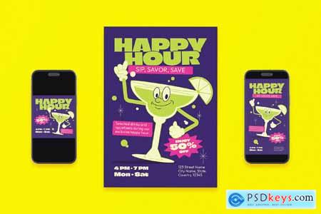 Retro Happy Hour Flyer Set