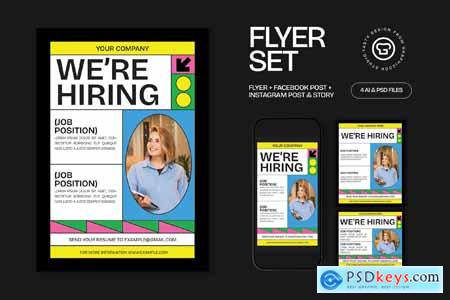 White Black Geometric We're Hiring Flyer Set