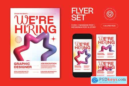 White Red Minimalist We're Hiring Flyer Set