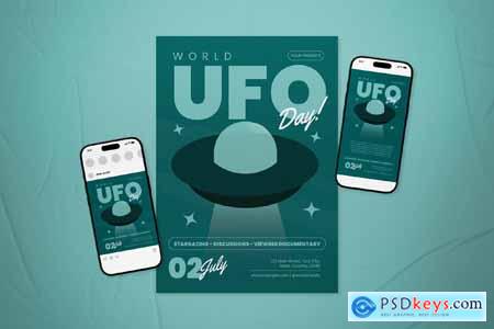 Green Retro International UFO Day Flyer Set