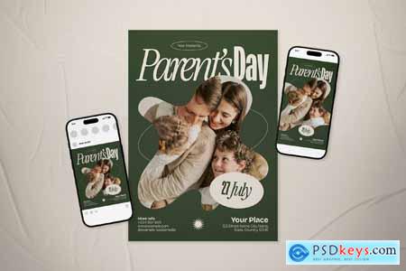 Green Beige Utilitarian Parents Day Flyer Set Green Beige Utilitarian Parents Day Flyer Set