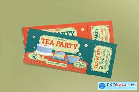 Orange Green Flat Design Tea Party Ticket