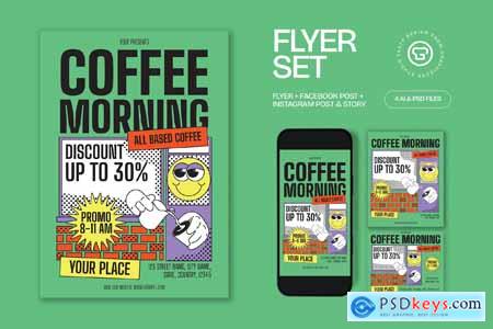 Green Retro Coffee Shop Promo Flyer Set