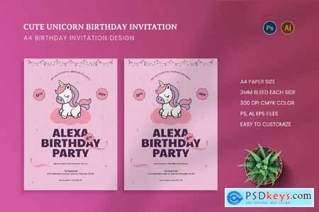 Cute Unicorn Birthday Invitation