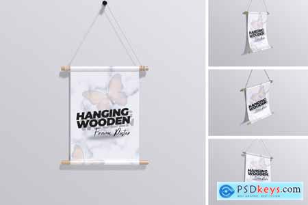 Hanging Wooden Frame Poster Mockup