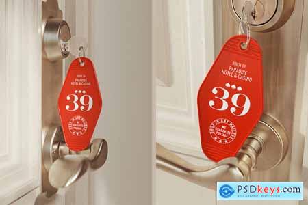 Hotel Keychain Hanging on a Ring Mockup