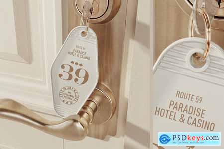 Hotel Keychain Hanging on a Ring Mockup