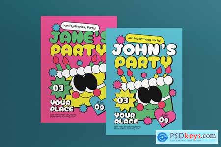 Blue Pink Quirky Kids Birthday Invitation