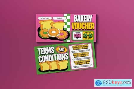 Pink Green Quirky Illustration Bakery Sale Voucher
