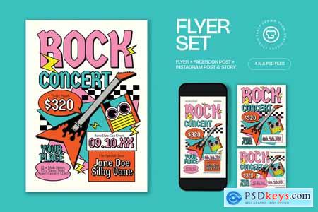 Cream Quirky Illustration Rock Concert Flyer Set