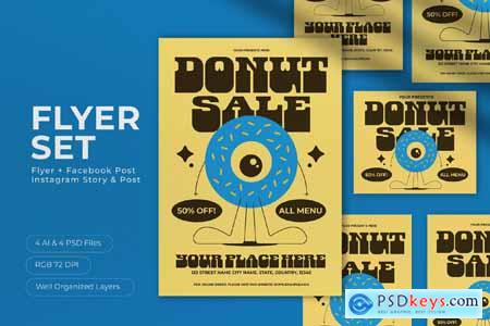 Cream Quirky Illustration Doughnut Sale Flyer Set