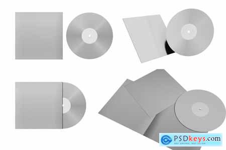 Vinyl Record Mockup Set With Red Cover