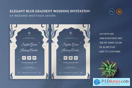 Elegant Blue Gradient Wedding Invitation